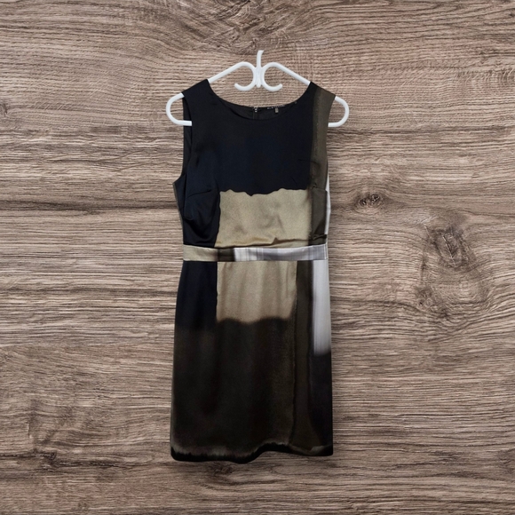 Elie Tahari Black and Cream Sleeveless Sheath Sulk Blend Mini Dress Size 8 - Picture 1 of 6